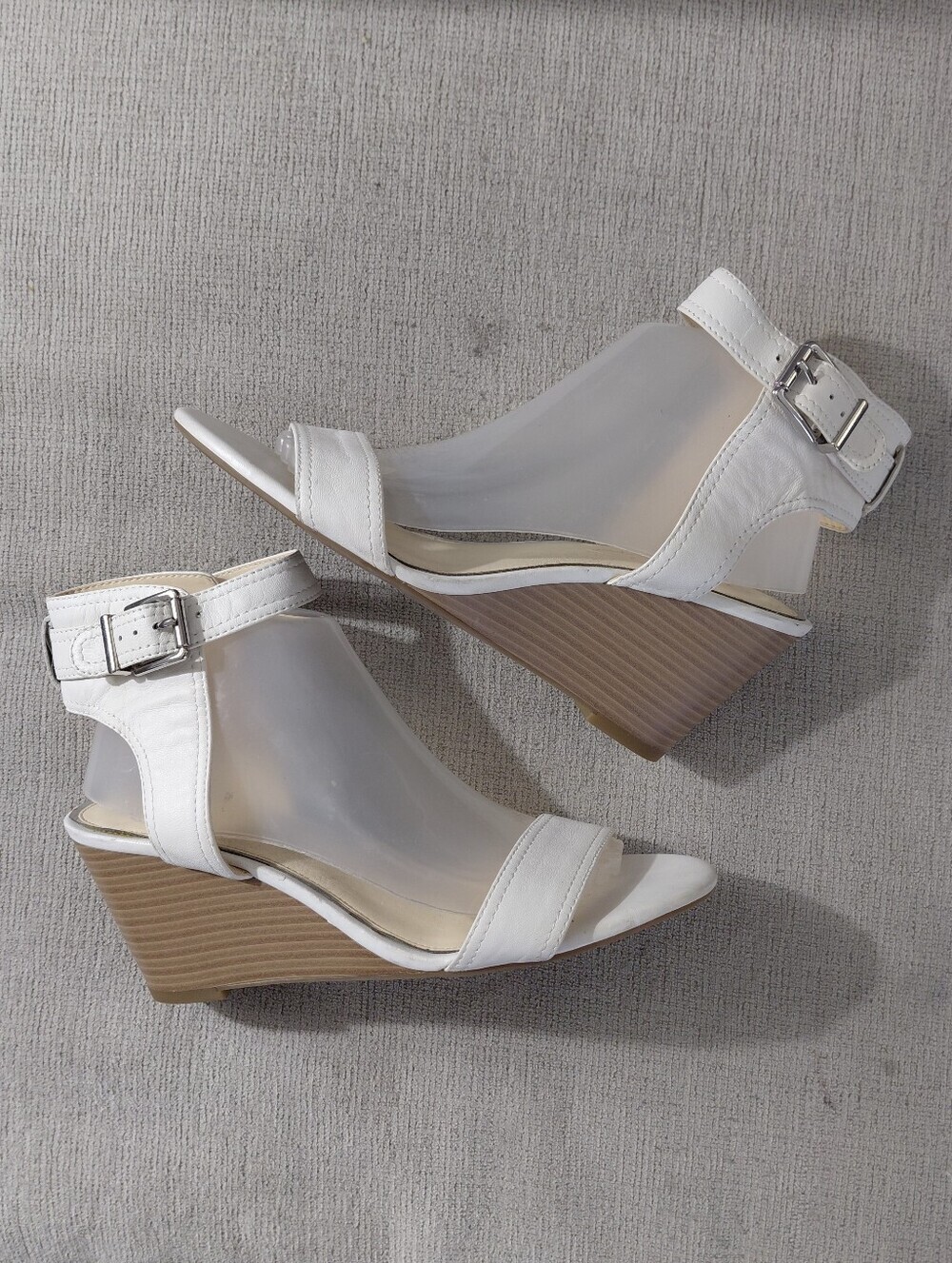 Jessica Simpson White Leather Wedge Sandals with Ankle Strap